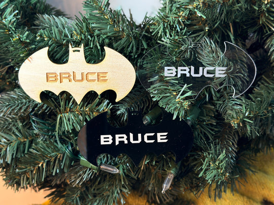 Personalized Bat Ornament – Custom Engraved Bat Tree Decoration With Ribbon