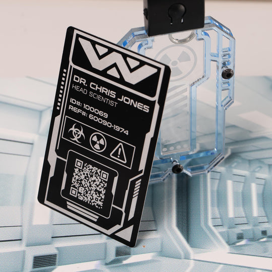 Custom Engraved ID Card - Laser Engraved Aluminum Badge Holder | Cyberpunk Sci-Fi Gift