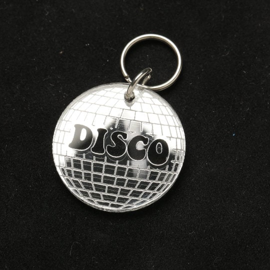 Disco Ball Pet Tag - Personalized Mirror Acrylic Tag With Dual Sided Engraving