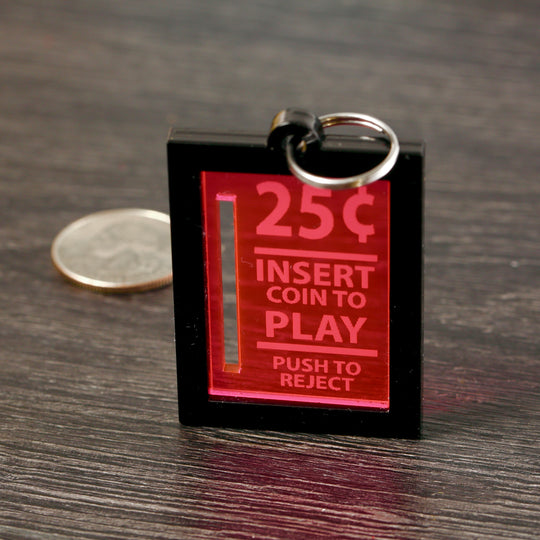 Retro Arcade Keychain - Insert Coin UV Reactive Pendant | Black Light Glow Accessory