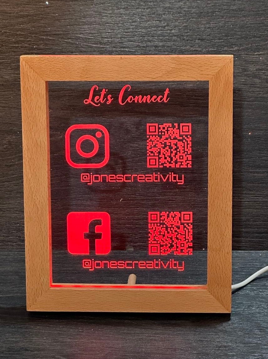 LED QR Code Sign - Scan to Pay & Connect With Us | USB Powered Acrylic Panel