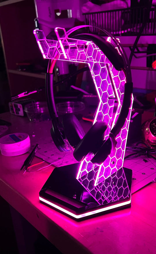 Personalized Headphone Stand | Custom Gamer Gift | RGB LED Universal Headset Organizer