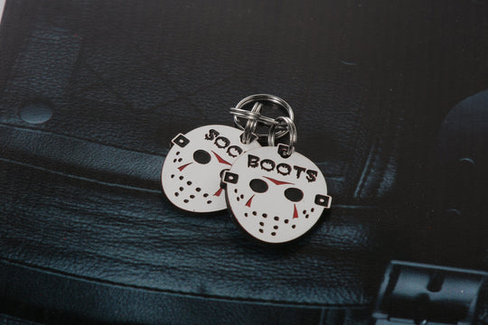 Jason Mask Pet Tag - Personalized Acrylic Hockey Mask Tag With Stainless Steel Ring