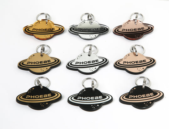 Personalized Pet Tag – Planet Saturn Space Dog Tag with Laser Engraved Acrylic