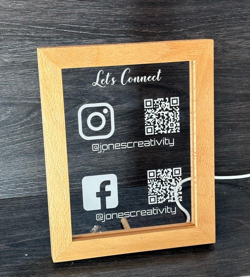 LED QR Code Sign - Scan to Pay & Connect With Us | USB Powered Acrylic Panel
