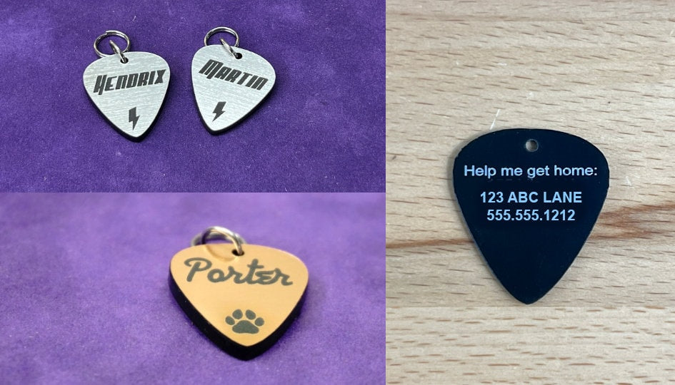 Personalized Guitar Pick Tag - Durable Musician Pet Tag With Stainless Steel Ring