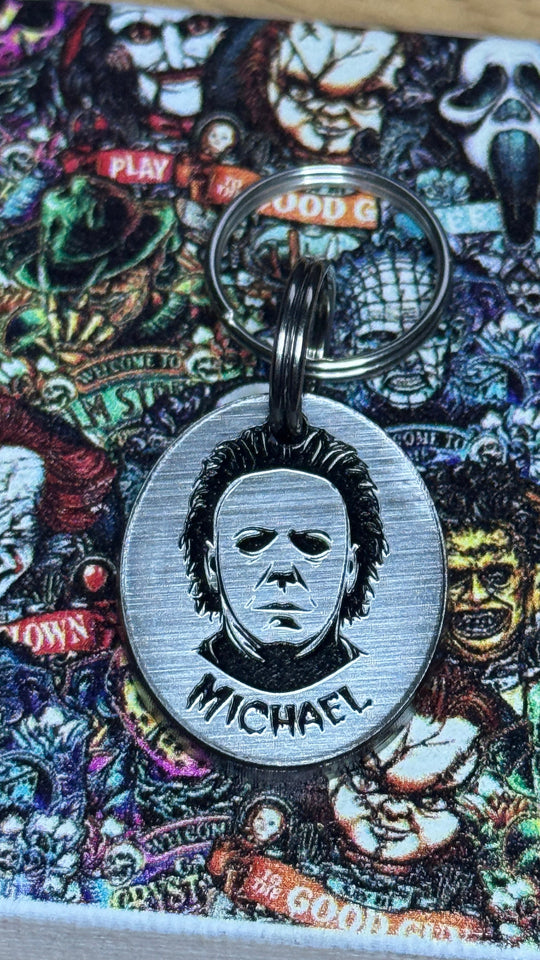 Michael Myers Pet Tag – Personalized Scary Mask Tag | Custom Engraved Acrylic Collar