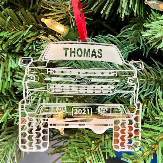 Pickup Truck Ornament - Personalized 4x4 Christmas Tree Decoration with Gift Box
