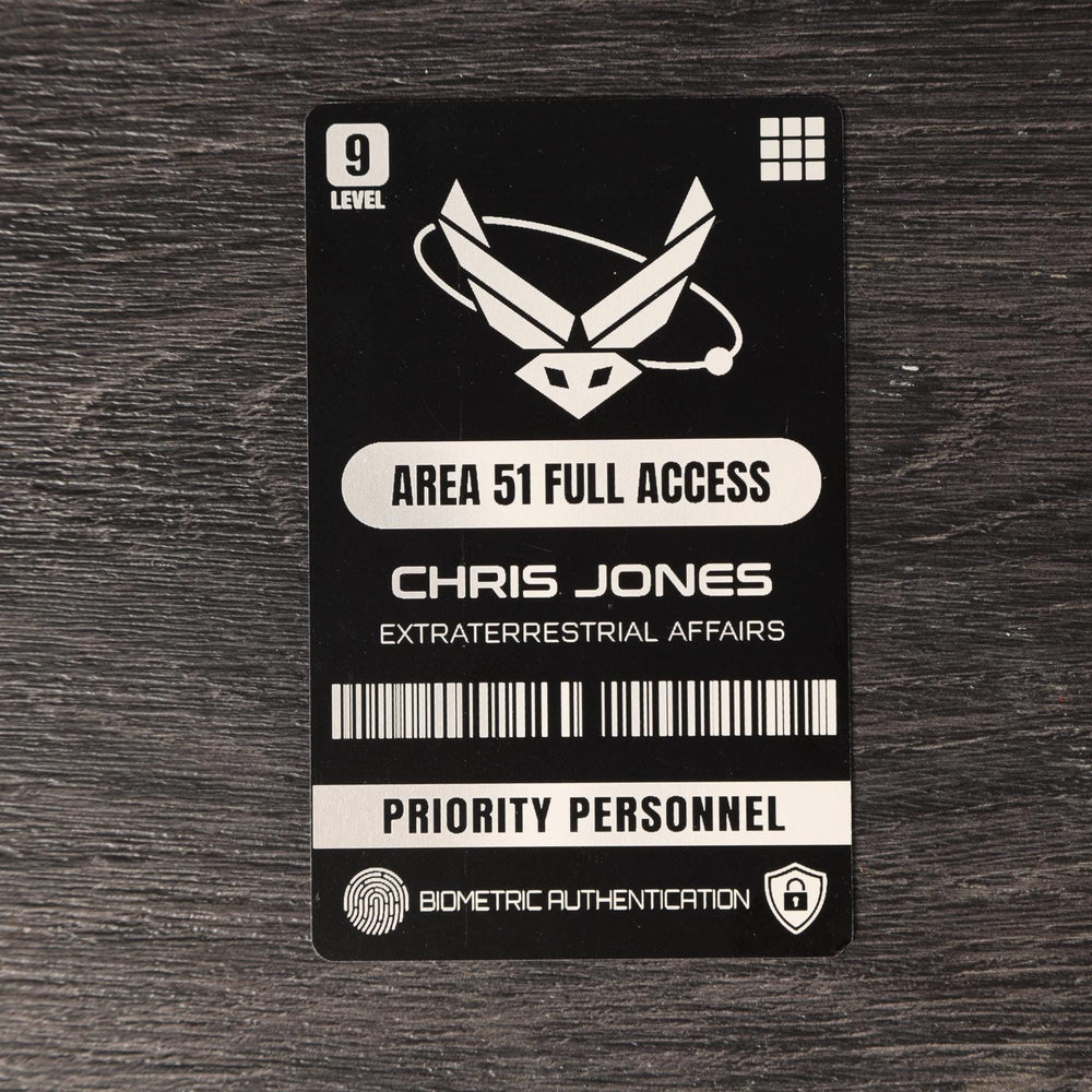 Area 51 ID Card – Personalized Laser Engraved Aluminum Pass | Sci-Fi Novelty