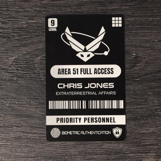 Area 51 ID Card – Personalized Laser Engraved Aluminum Pass | Sci-Fi Novelty