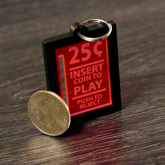 Retro Arcade Keychain - Insert Coin UV Reactive Pendant | Black Light Glow Accessory