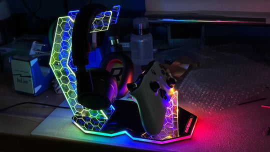 Personalized Headphone Stand - Custom Gamer Gift | RGB LED Controller Holder