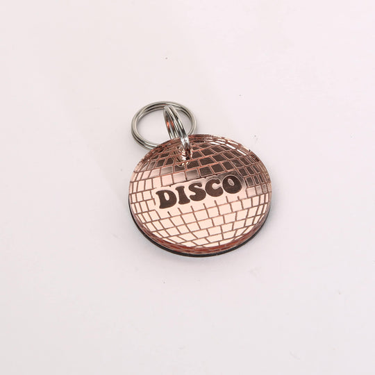 Disco Ball Pet Tag - Personalized Mirror Acrylic Tag With Dual Sided Engraving