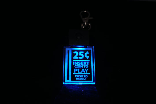 Retro Arcade Keychain - LED Insert Coin Gaming Accessory with USB Rechargeable Light