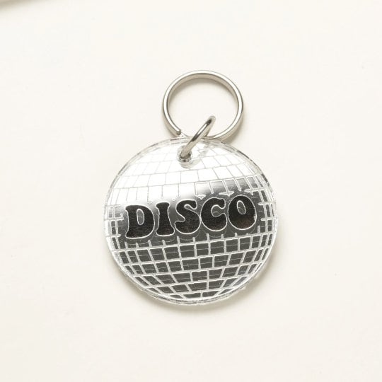 Disco Ball Pet Tag - Personalized Mirror Acrylic Tag With Dual Sided Engraving