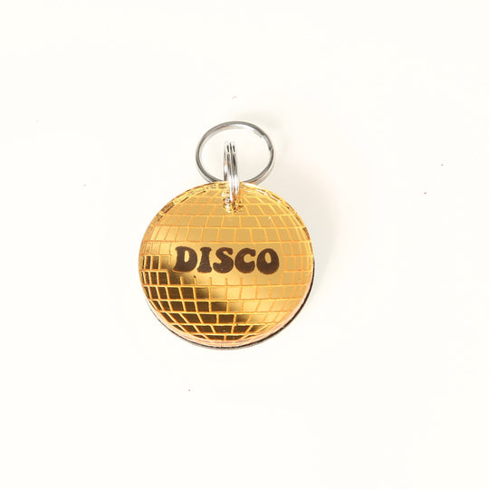 Disco Ball Pet Tag - Personalized Mirror Acrylic Tag With Dual Sided Engraving