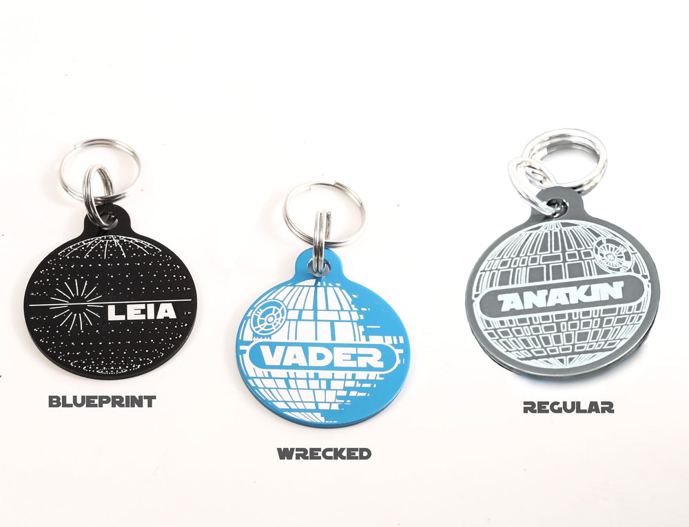 Death Star Dog Tag – Personalized Custom Pet ID, Weatherproof Aluminum Tag