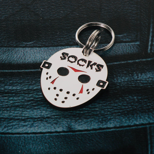 Jason Mask Pet Tag - Personalized Acrylic Hockey Mask Tag With Stainless Steel Ring