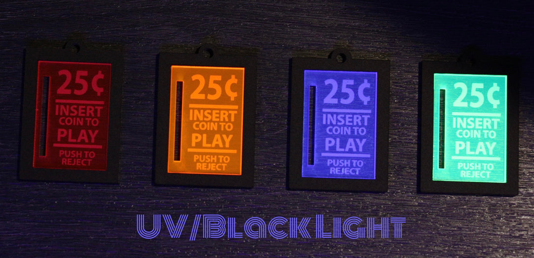 Retro Arcade Keychain - Insert Coin UV Reactive Pendant | Black Light Glow Accessory