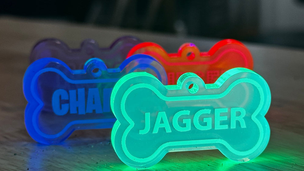 Human Pup Necklace - Personalized Fluorescent Bone Tag | Acrylic Name Tag Keychain
