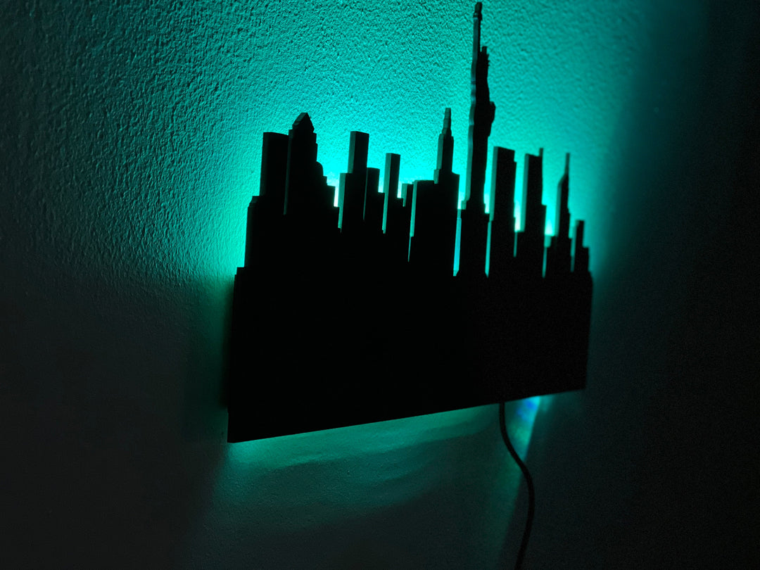 LED Illuminated Wall Art - Handmade Skyline Wall Decor with Wireless Remote