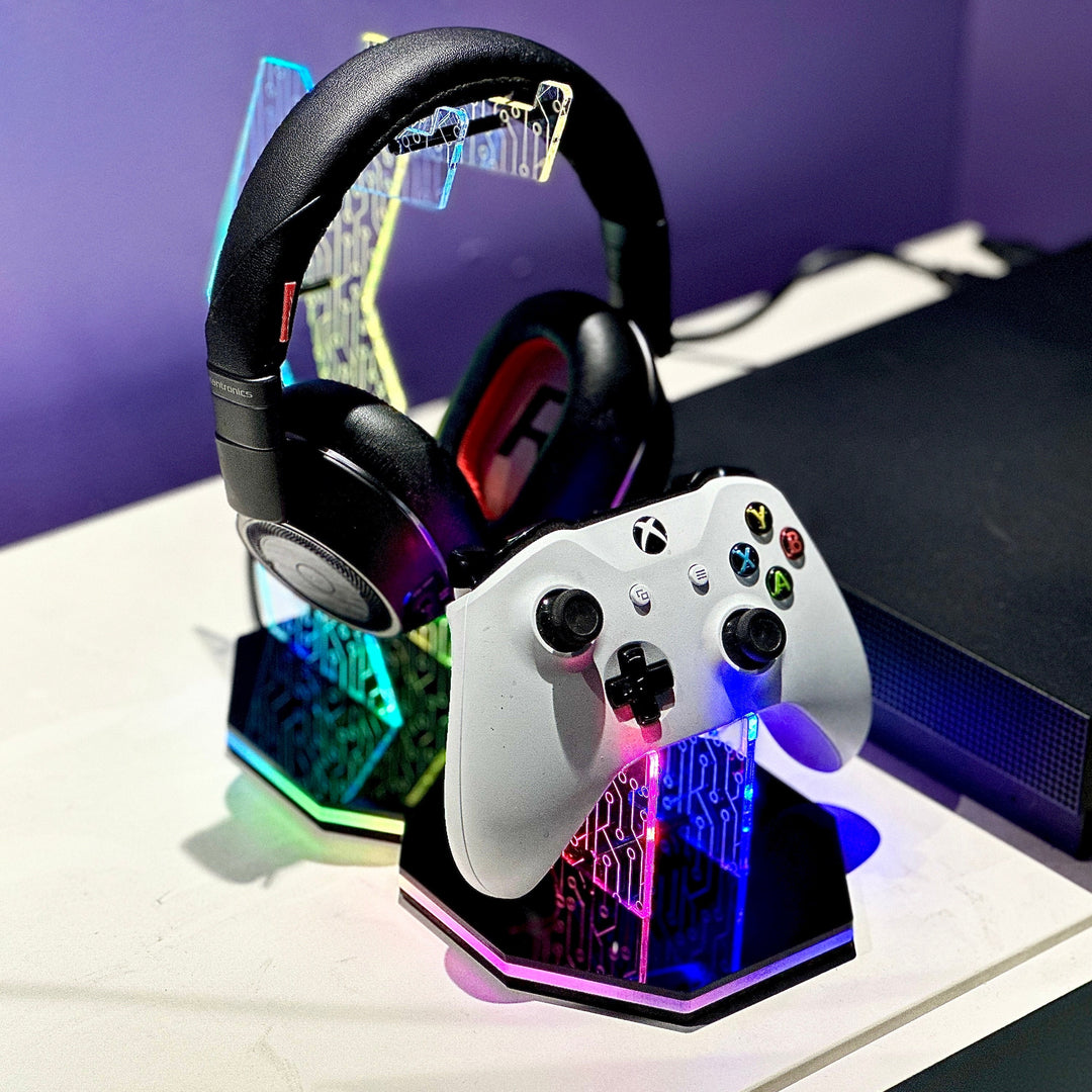 Personalized Headphone Stand - Custom Gamer Gift | RGB LED Controller Holder