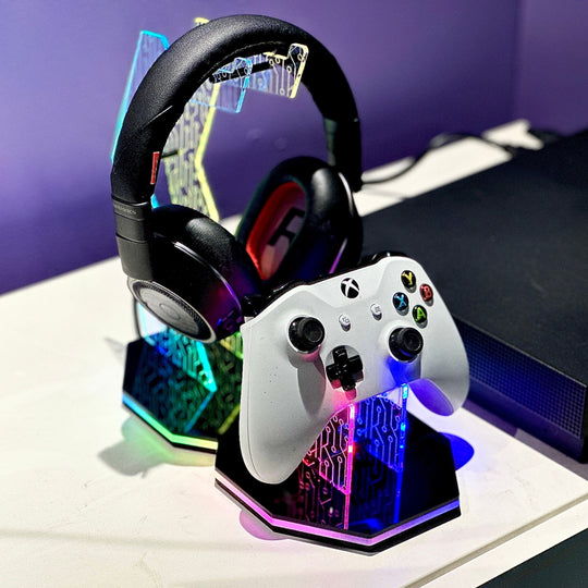 Personalized Headphone Stand - Custom Gamer Gift | RGB LED Controller Holder
