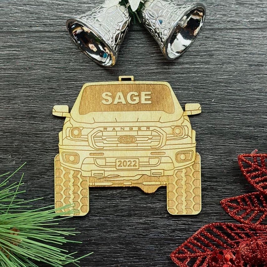 Pickup Truck Ornament - 4x4 Christmas Ornament With Gift Box & Tree Ribbon