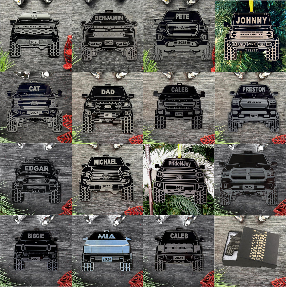 Pickup Truck Ornament - 4x4 Christmas Ornament With Precision Cut Acrylic Gift Box Option