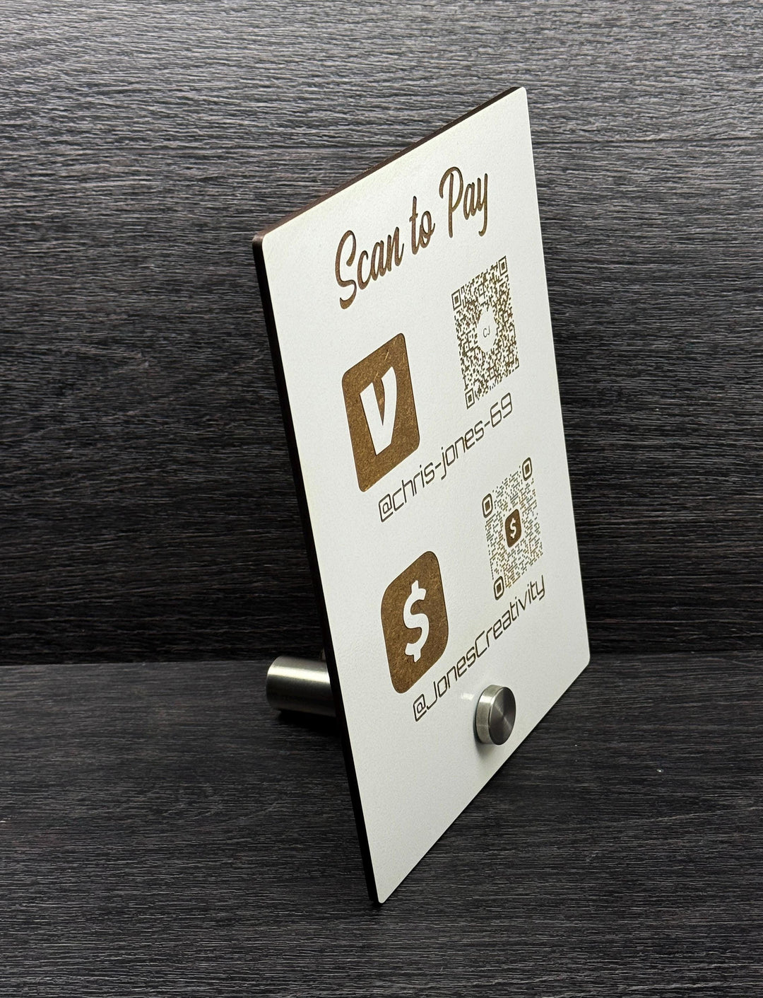 Wooden QR Code Sign – Custom Business QR Signage | Engraved Logo Tabletop Display