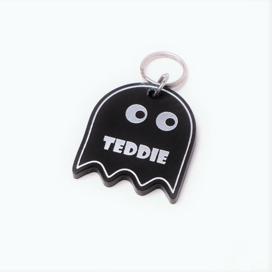 Personalized Ghost Pet Tag – Custom Engraved Acrylic Halloween Pet Collar Charm