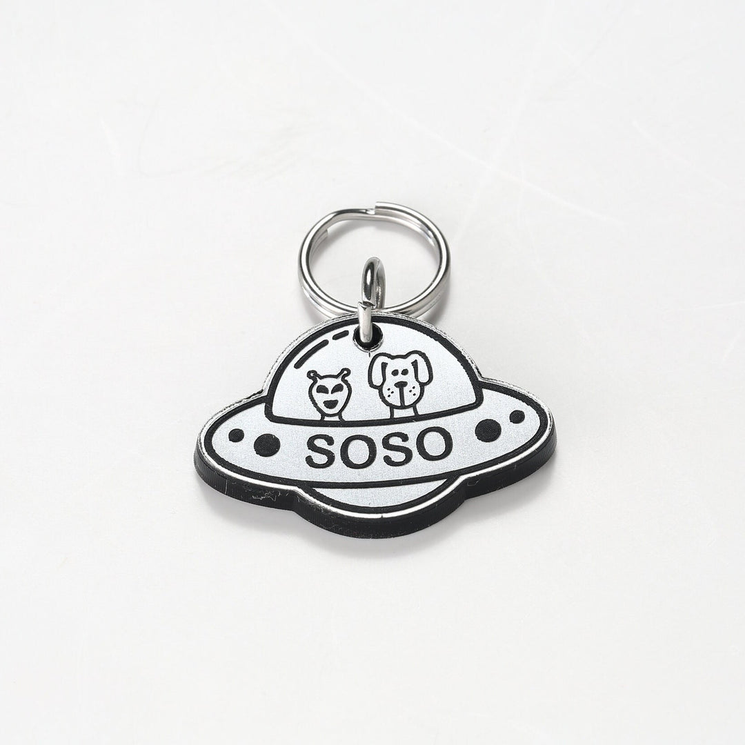 UFO Pet Tag Custom Laser Engraved | Unique Alien Dog & Cat ID Tag