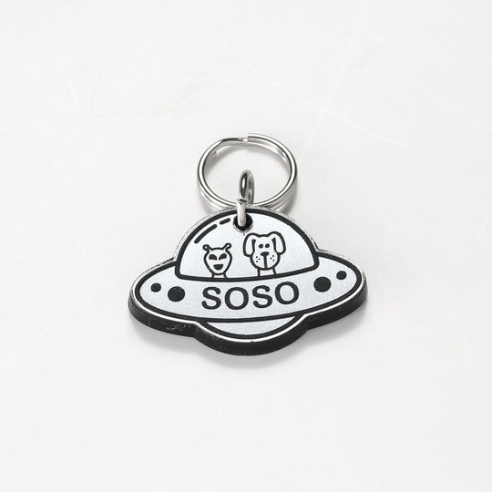 UFO Pet Tag Custom Laser Engraved | Unique Alien Dog & Cat ID Tag