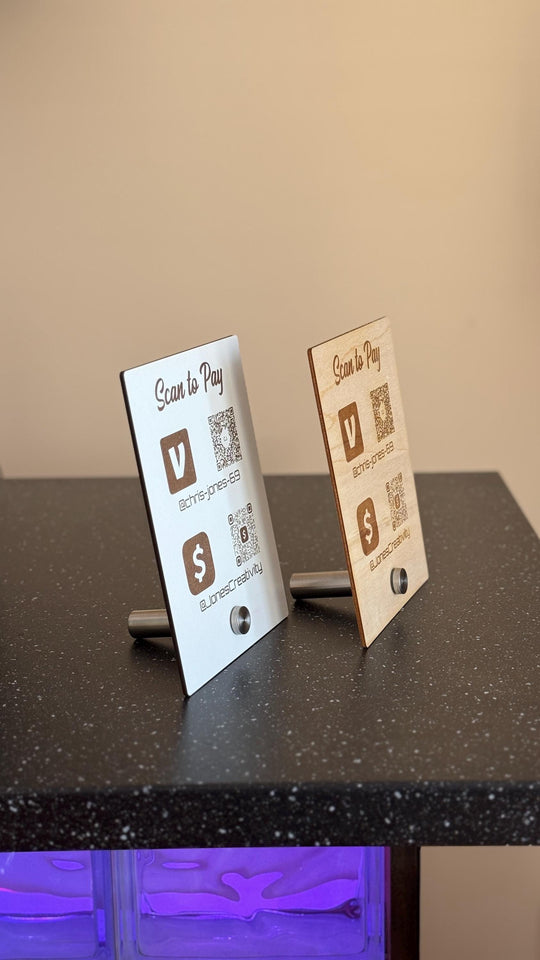 Wooden QR Code Sign – Custom Business QR Signage | Engraved Logo Tabletop Display