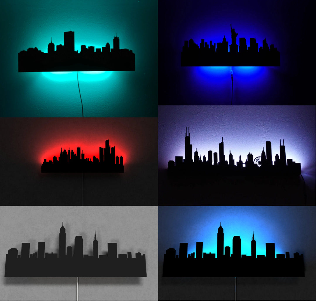 LED Illuminated Wall Art - Handmade Skyline Wall Decor with Wireless Remote
