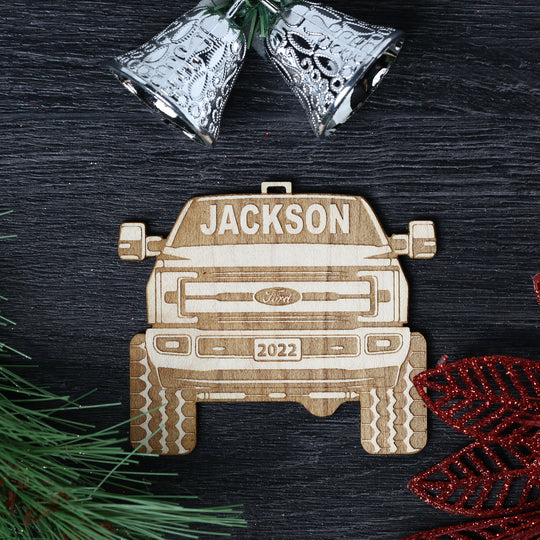 Pickup Truck Ornament - Laser Engraved 4x4 Christmas Tree Decoration with Ribbon