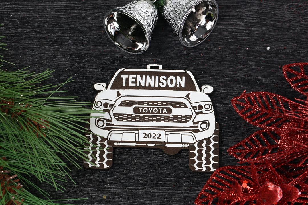 4x4 Christmas Ornament - Laser Engraved Pickup Truck Gift with Ribbon