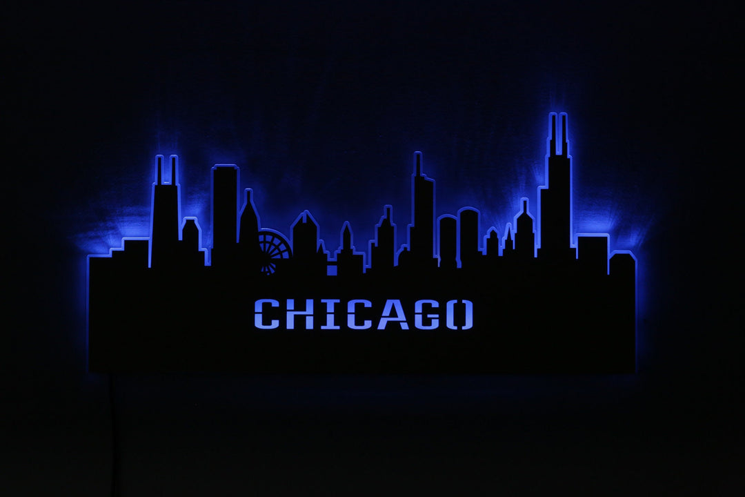 LED Illuminated Wall Art – Handmade City Skyline Decor with Wireless LED Controller