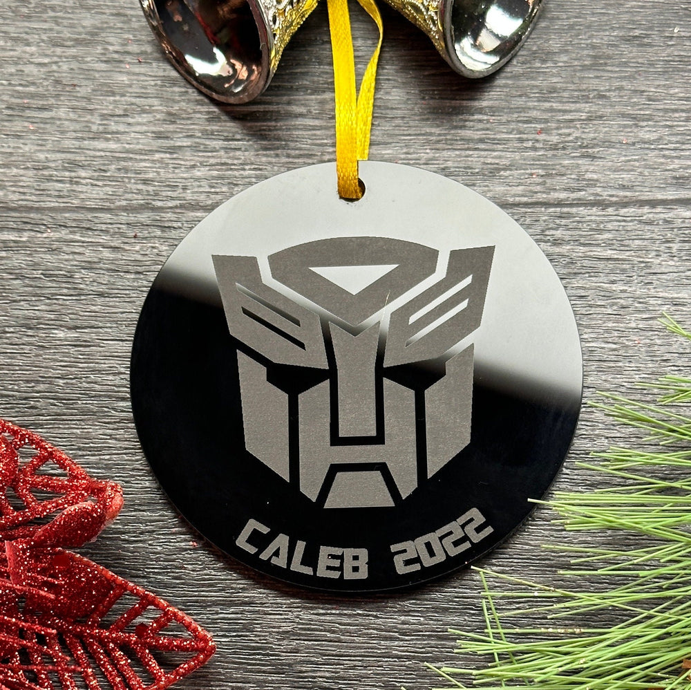 Personalized Sci-Fi Ornament – Custom Laser Engraved Black Acrylic Decoration