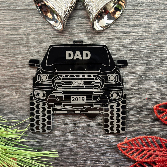 Pickup Truck Ornament - 4x4 Christmas Ornament With Gift Box & Tree Ribbon