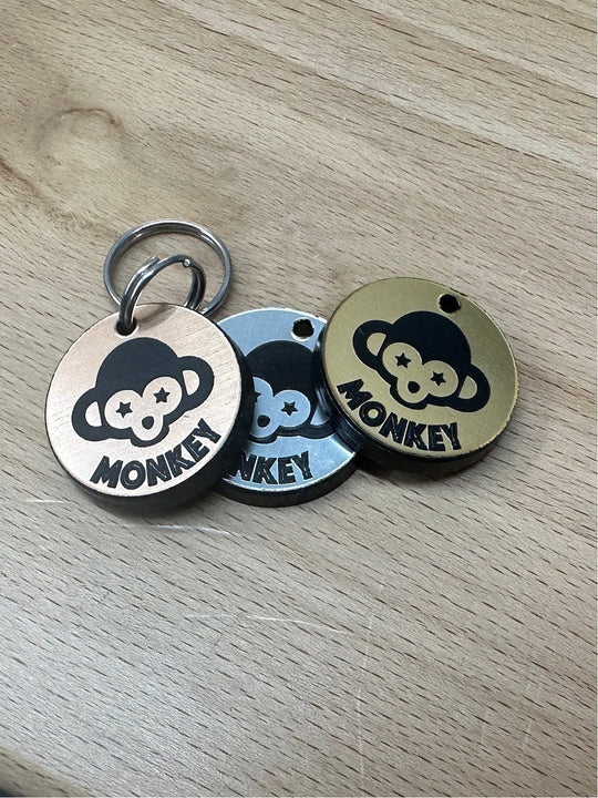 Personalized Pet Tag - Custom Monkey Dog Collar Tag with Stainless Steel Ring