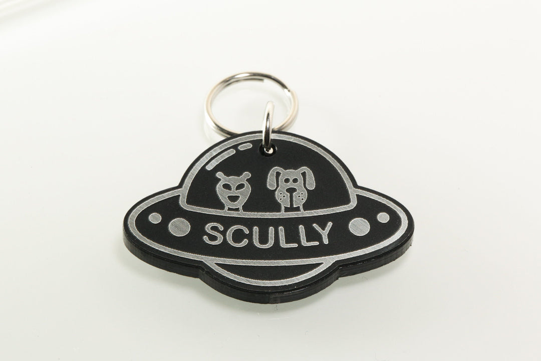 UFO Pet Tag Custom Laser Engraved | Unique Alien Dog & Cat ID Tag