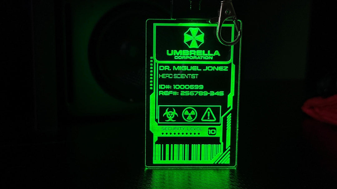 LED Illuminated Badge - Umbrella Corp Acrylic Plate with Color Changing LED Pendant