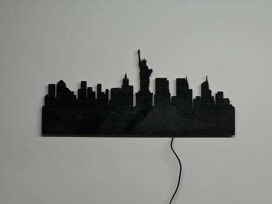 LED Illuminated Wall Art - Handmade Skyline Wall Decor with Wireless Remote