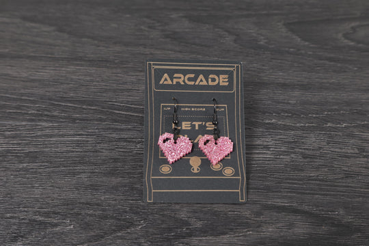 8-Bit Heart Earrings - Retro Arcade UV Reactive Party Jewelry | Hypoallergenic Laser Cut