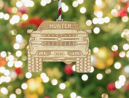 Pickup Truck Ornament - Personalized 4x4 Christmas Tree Decoration with Gift Box