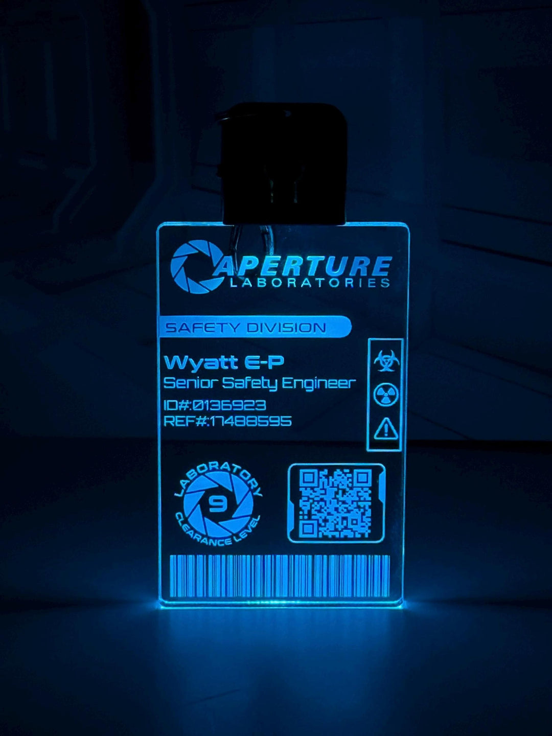 Aperture Laboratories LED Illuminated Badge - Personalized Color Changing Pendant for Portal Fans