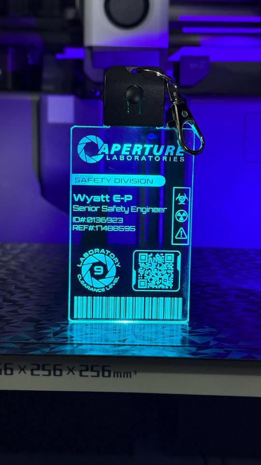 Aperture Laboratories LED Illuminated Badge - Personalized Color Changing Pendant for Portal Fans