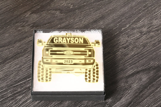 Pickup Truck Ornament - Laser Engraved 4x4 Christmas Tree Decoration with Ribbon