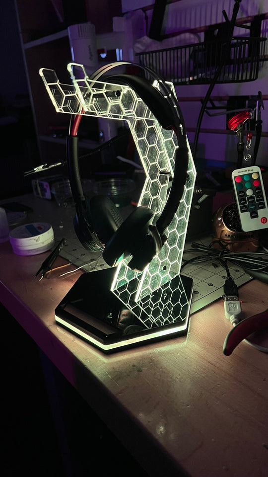 Personalized Headphone Stand | Custom Gamer Gift | RGB LED Universal Headset Organizer